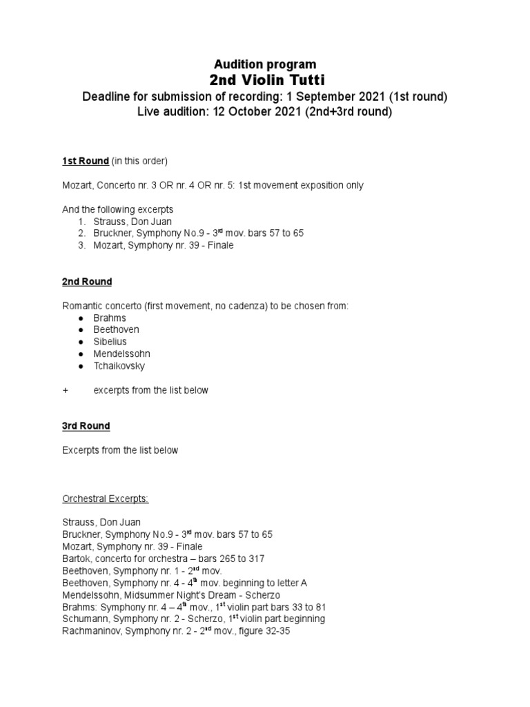 Audition Program Violon Antwerp | PDF | Art | Classics