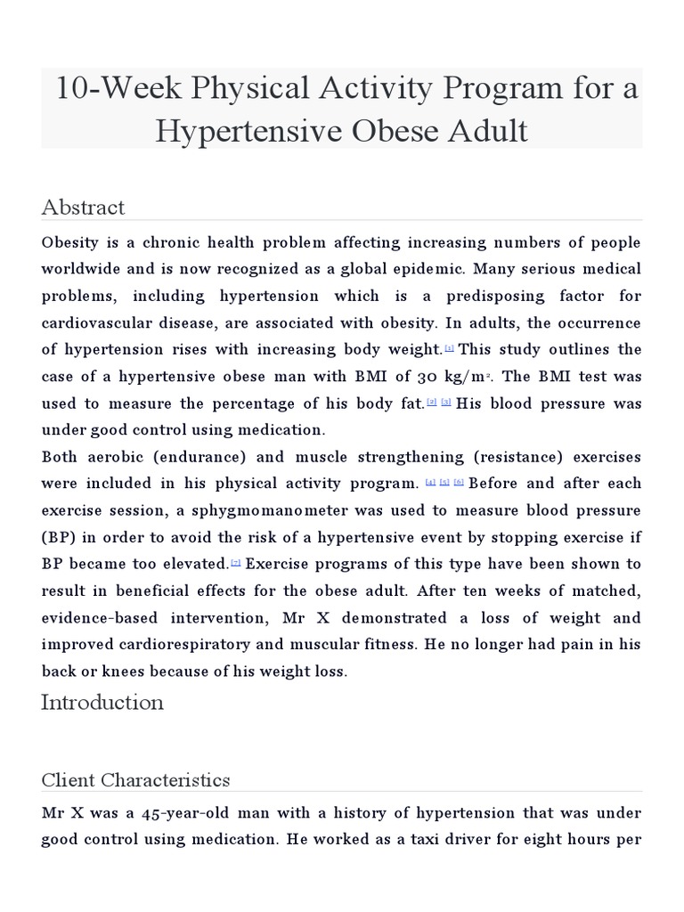 10-Week Physical Activity Program For A Hypertensive Obese Adult | PDF ...