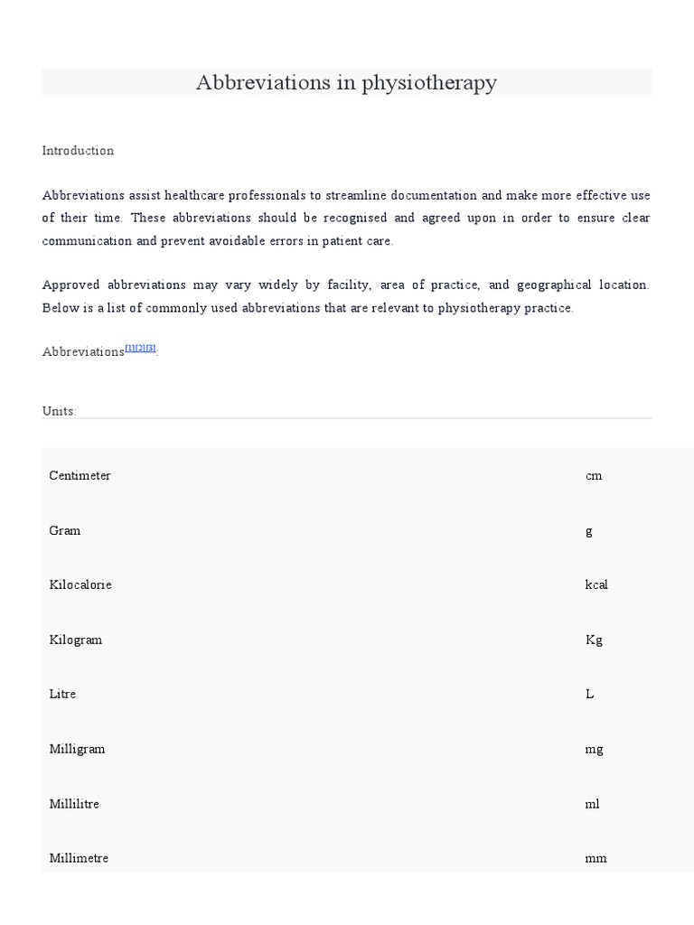 Abbreviations in Physiotherapy PDF Respiratory Tract Hypoxia