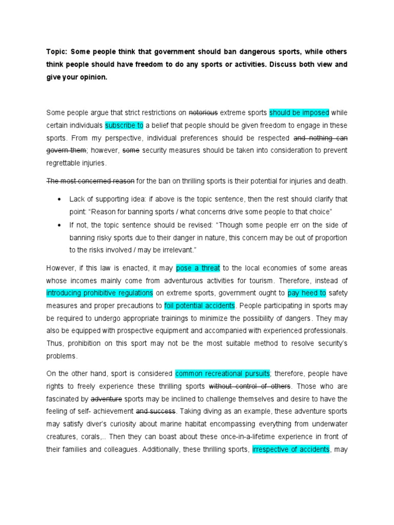 Topic Some People Think That Government Should Ban Dangerous Sports