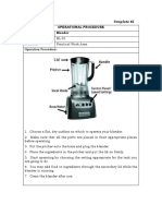 Operational Procedure Blender: Equipment Type Equipment Code Location Operation Procedure