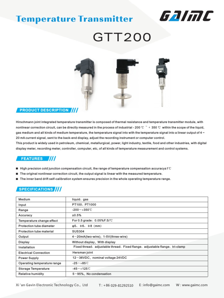 GTT200 Temperature Transmitter Overview | PDF | Electrical Engineering ...