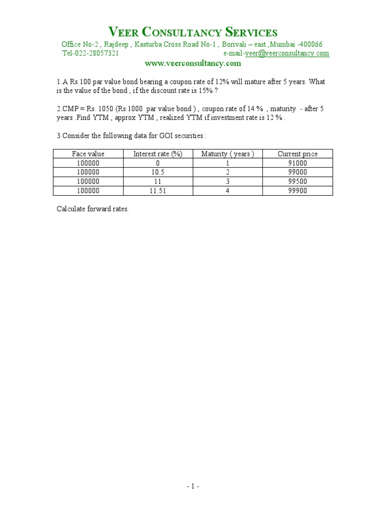 Sums On Bond Valuation | PDF