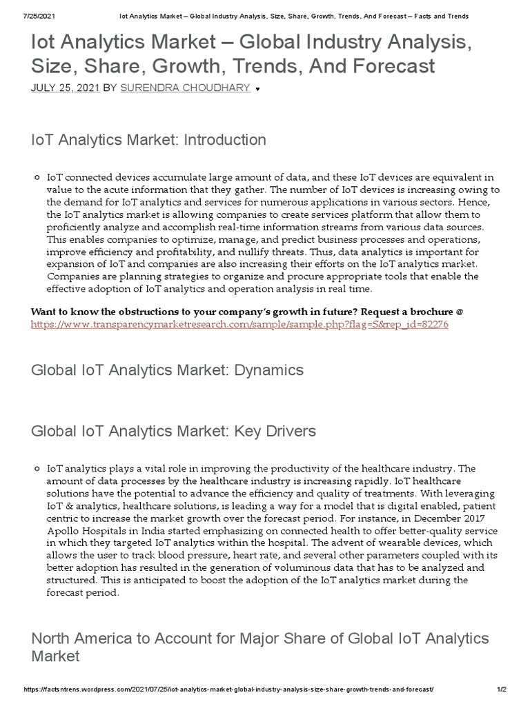 Iot Analytics Market - Global Industry Analysis, Size, Share, Growth ...