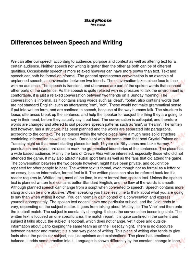difference between speech and writing pdf