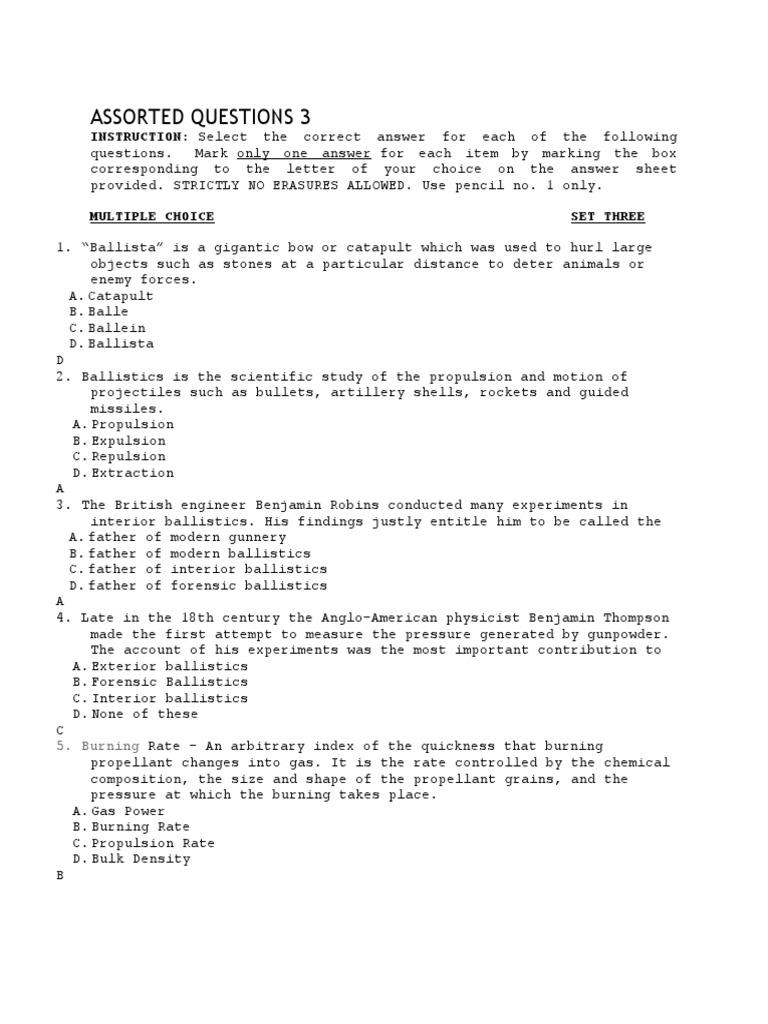 Assorted Questions 3 INSTRUCTION Select The Correct Answer For Each of The Following PDF
