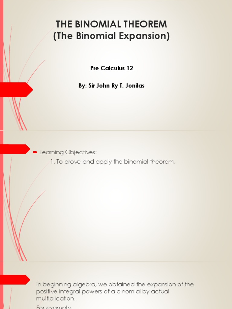 Pre-Calculus: Binomial Theorem | PDF | Teaching Methods & Materials