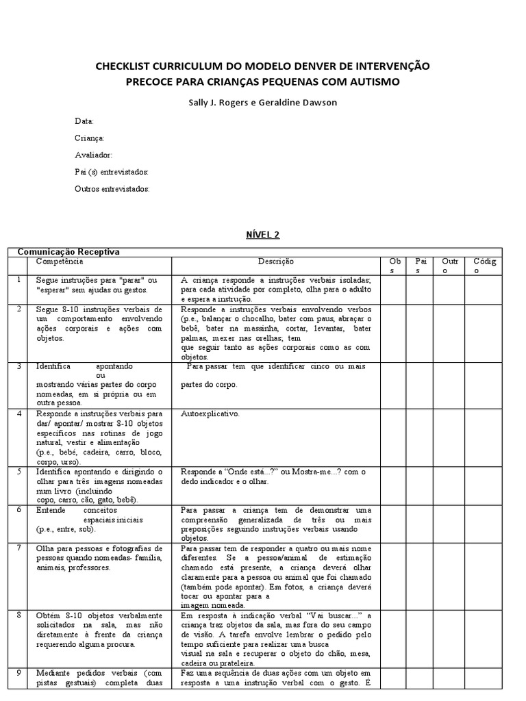 Checklist Denver para Intervenção Infantil | PDF | Brinquedos | Roupas