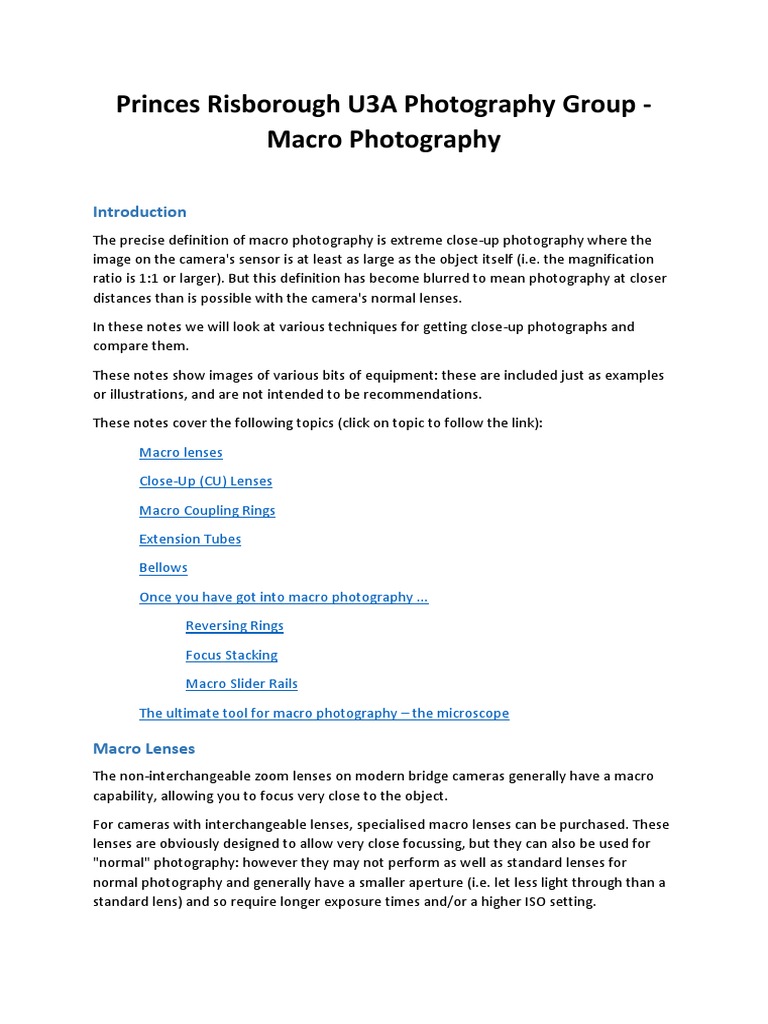 Macro Photography Techniques Guide | PDF | Macro Photography | Camera Lens