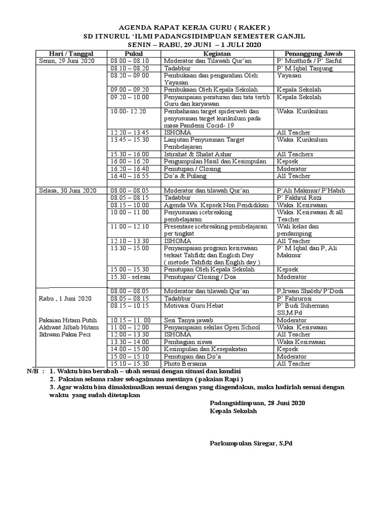 Agenda Raker Guru SD IT Nurul 'Ilmi | PDF