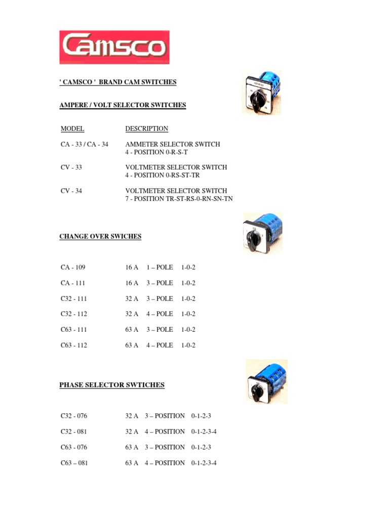 ' Camsco ' Brand Cam Switches: Phase Selector Swtiches | PDF | Home ...