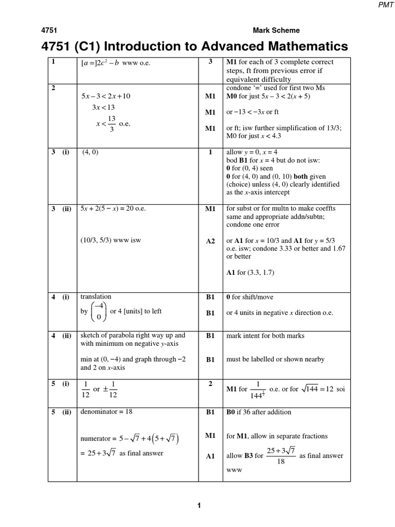Advanced Mathematics Mark Scheme 4751 | PDF | Mathematical Objects ...