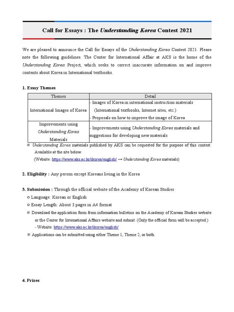 Call For Essays The Understanding Korea Contest 2021 - Guidelines | PDF ...