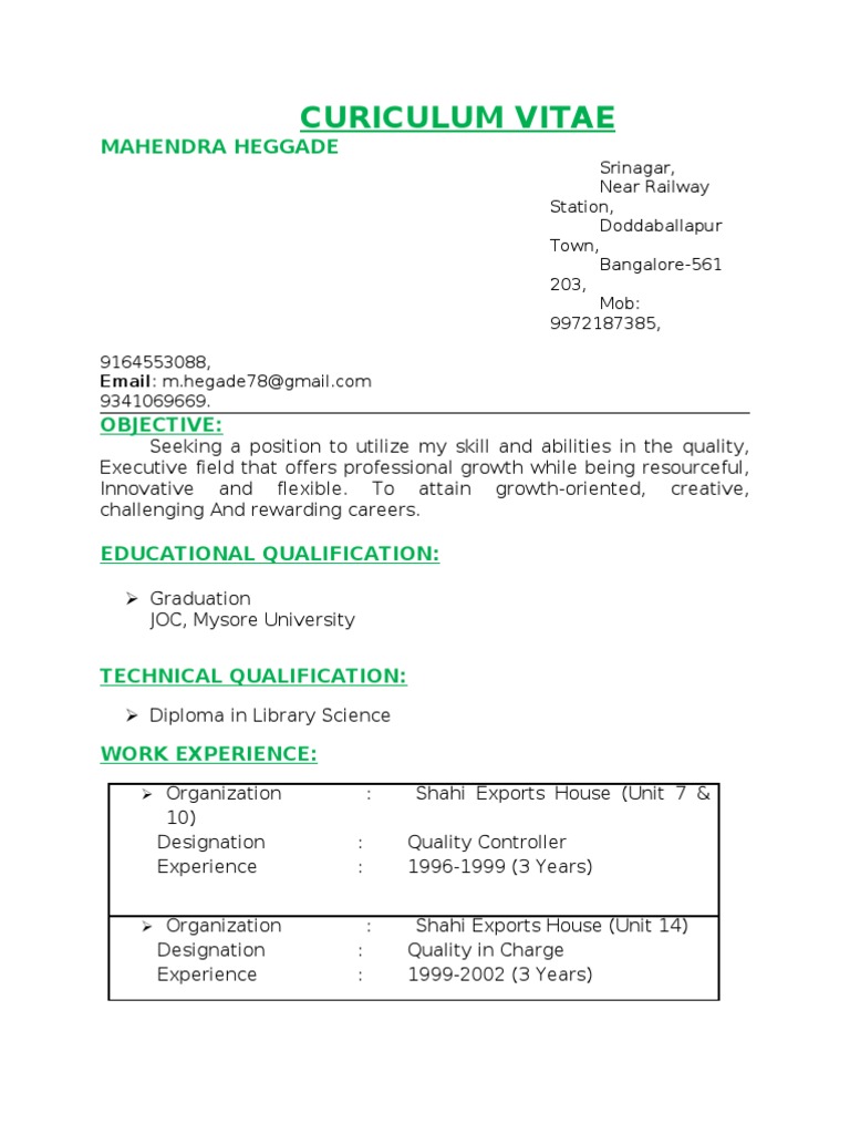 Mahendra Hegade's Quality Control CV | PDF | Fashion | Clothing
