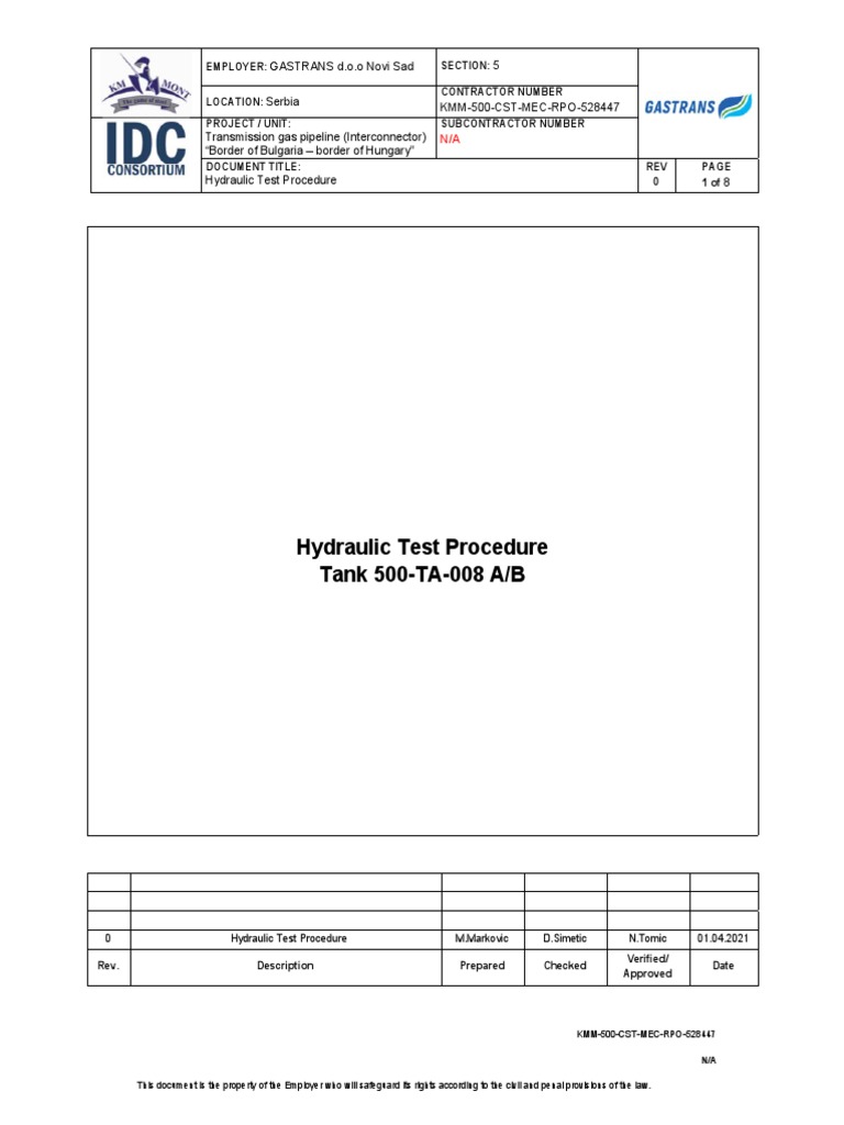 Hydraulic Testing for Gas Pipeline Project | PDF | Gases | Mechanical ...