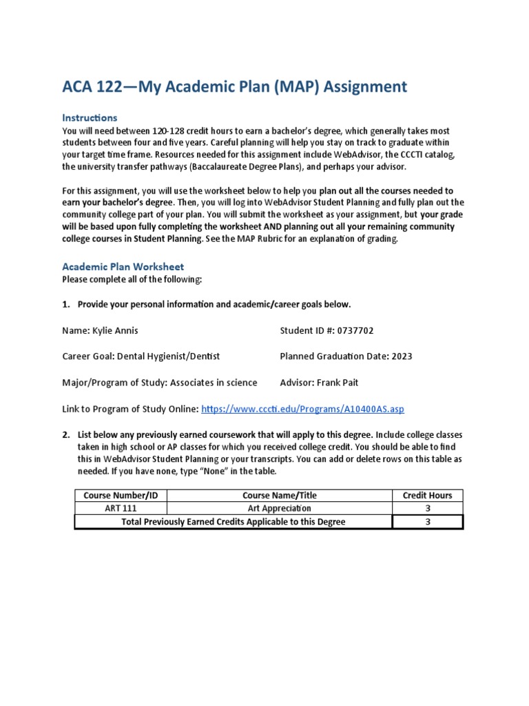 ACA 122 My Academic Plan Overview | PDF | Dental Hygienist | Dentistry