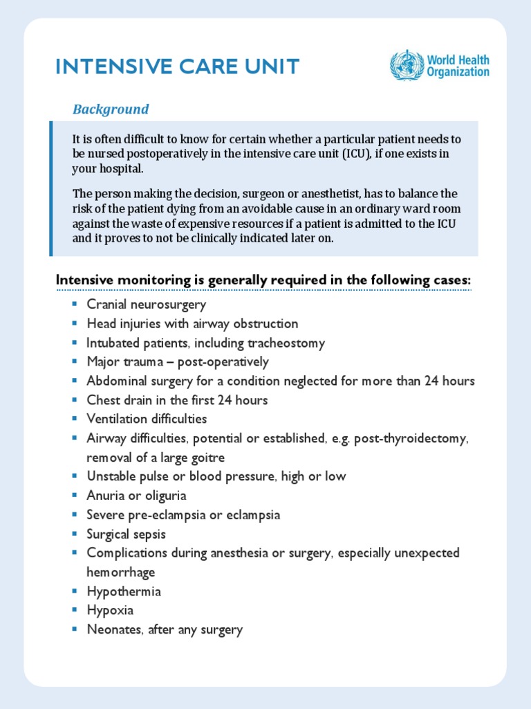 ICU Guidelines for Postoperative Care | PDF | Intensive Care Unit ...