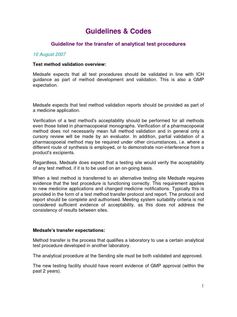Guideline For The Transfer of Analytical Test Procedures PDF Verification And Validation