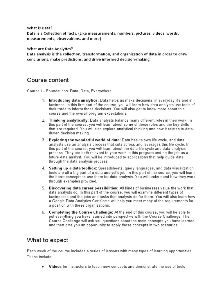 Data Analytics Foundations Course Overview | PDF | Data Analysis | Data