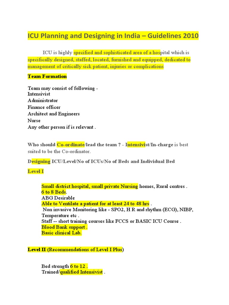 ICU Planning Guidelines for India | PDF | Intensive Care Unit ...