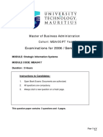 Examinations For 2006 / Semester 3: Master of Business Administration Cohort: MBA/05/PT Year 2