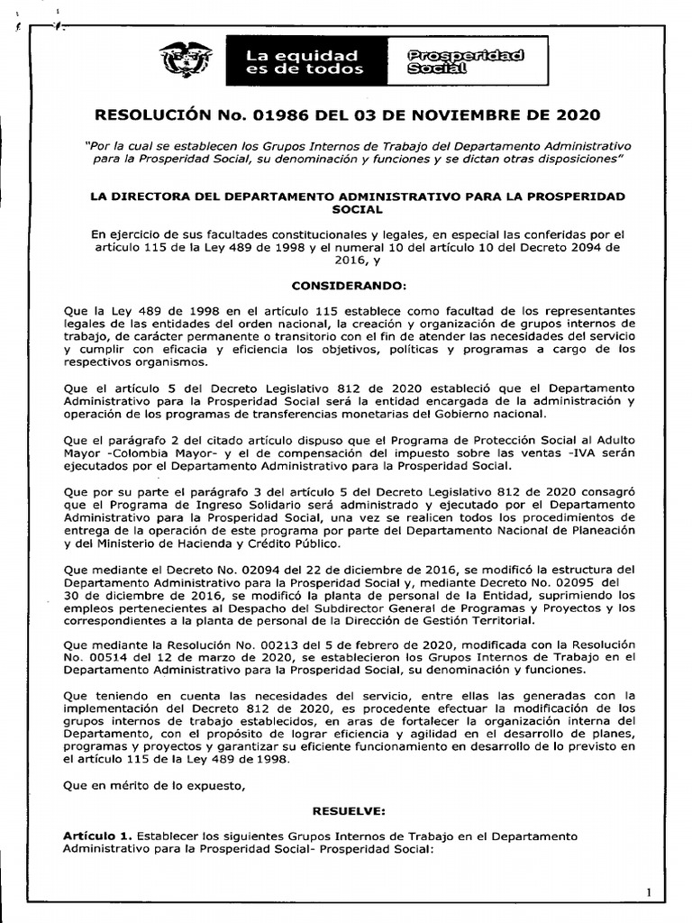 Resolución 01986 de 2020 Conformación GITs | PDF