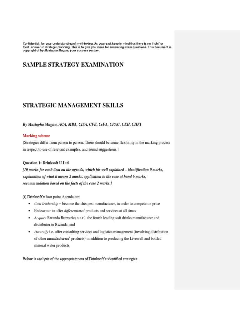 MBA Strategy Exam - Detailed Answer Marking | PDF | Strategic ...