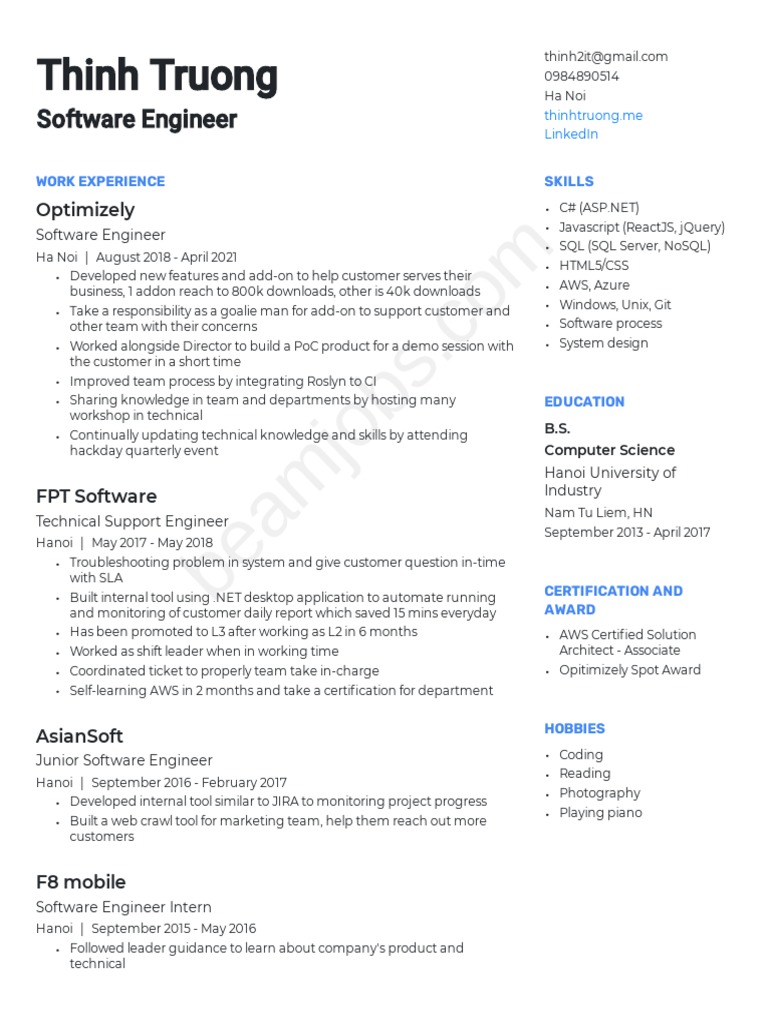 Software Engineer Resume | PDF | Information Technology | System Software