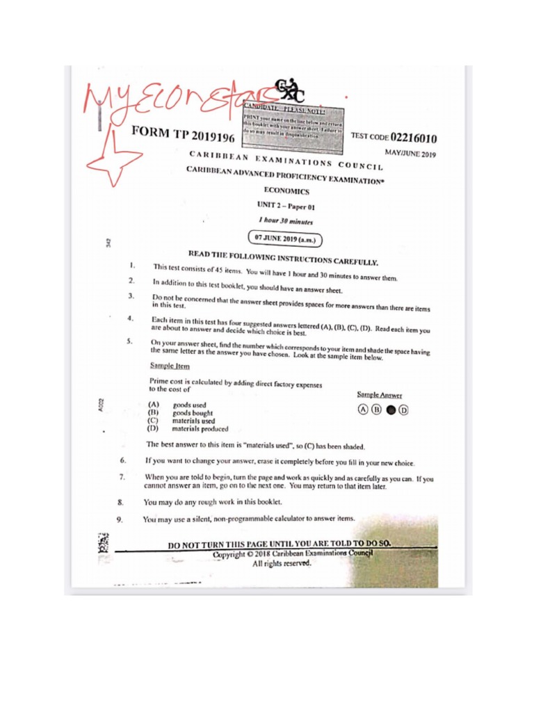 Cape Economics Unit 2 Paper 1 2019 Pdf