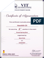 Certificate of Appreciation: Harshith CS