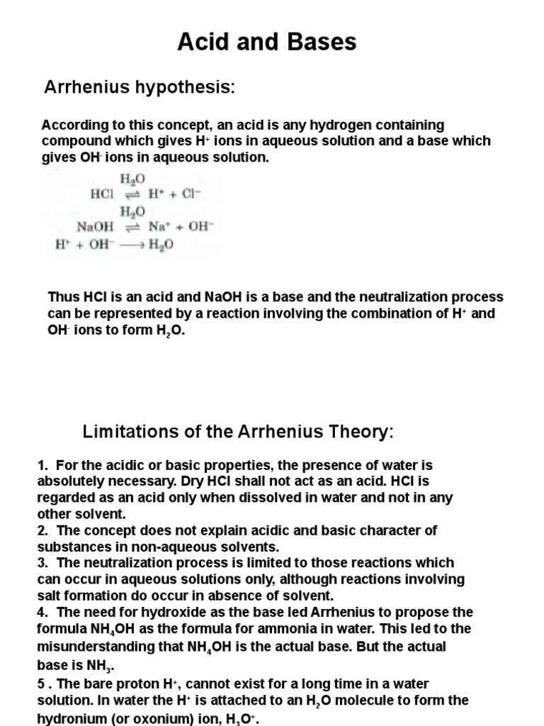Acid and Bases Arrhenius Hypothesis PDF Acid Titration