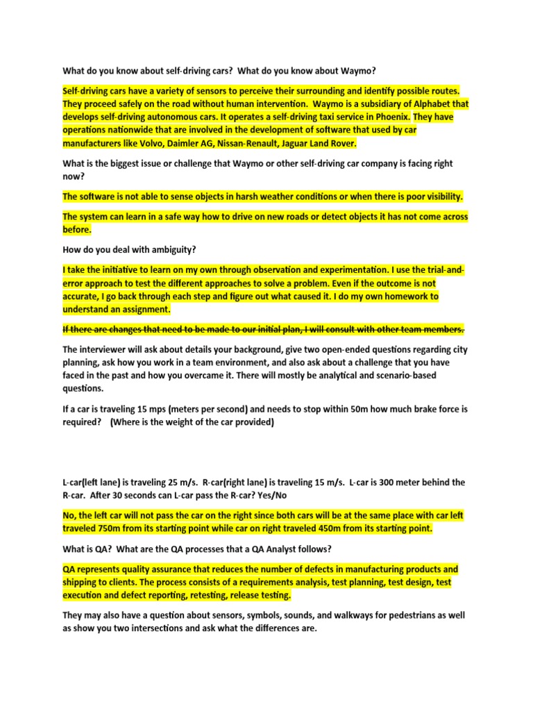 Interview Questions For Waymo | PDF | Waymo | Traffic