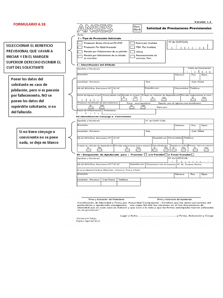 Instrucciones Formulario PS 6.18 ANSES | PDF | Jubilación | Pensión