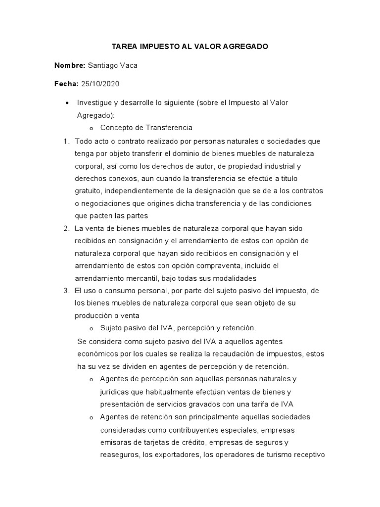 Tarea IVA | PDF | Impuesto al valor agregado | Impuestos