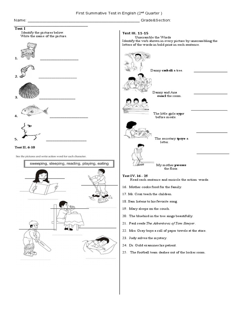 2nd Quarter English Summative Tests | PDF | Foods