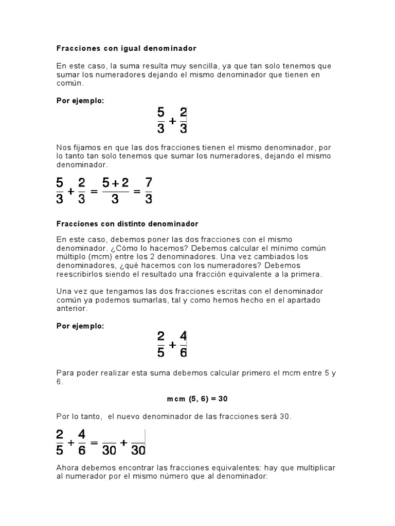 Operaciones Con Fracciones MATEMATICA | PDF | Métodos y materiales de ...