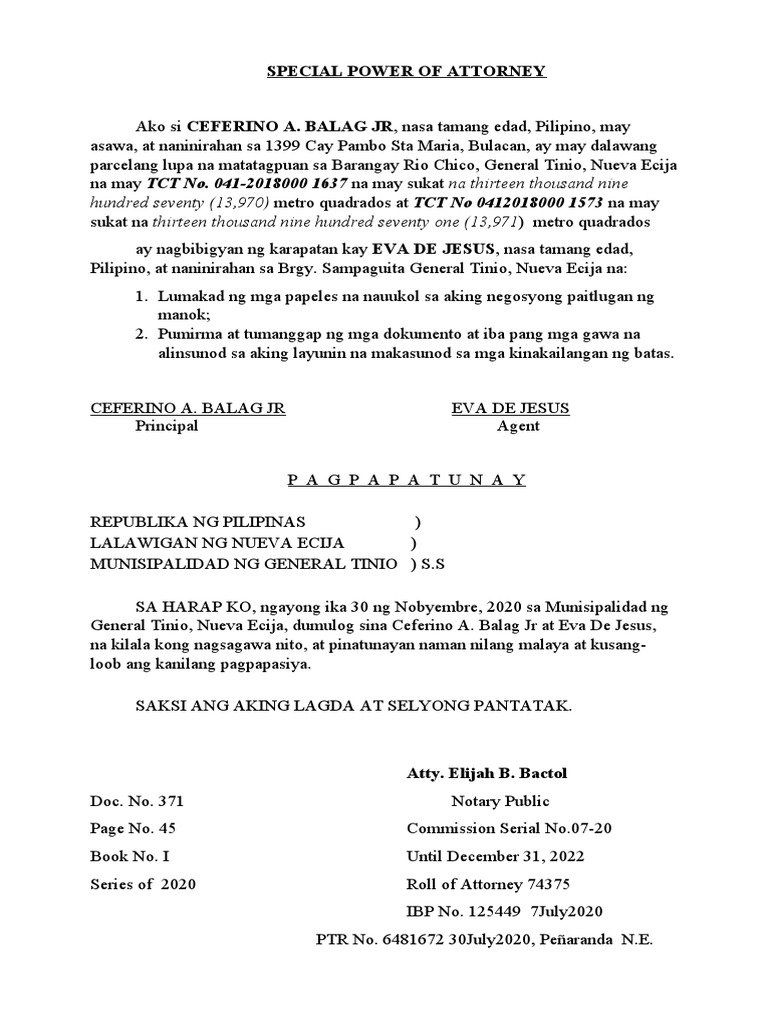SPECIAL POWER OF ATTORNEYtagalog Version PDF