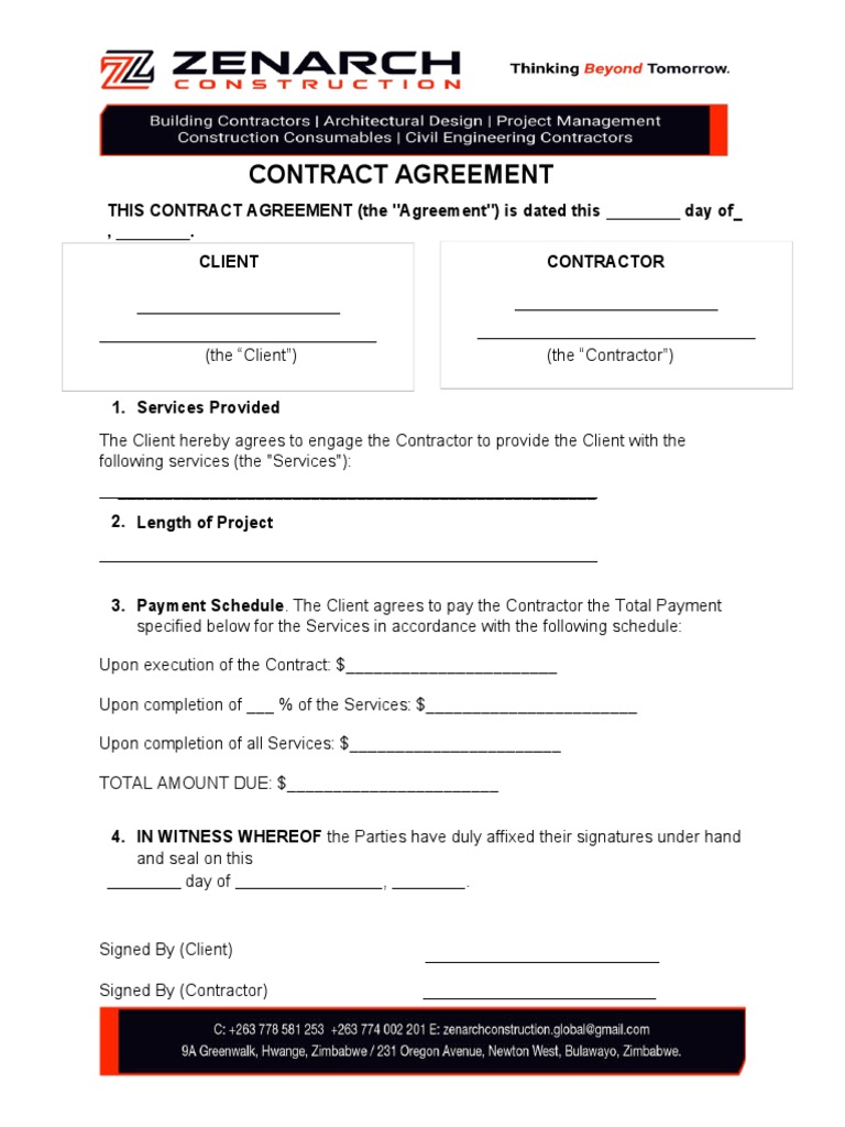Construction Contract Agreement Template | PDF