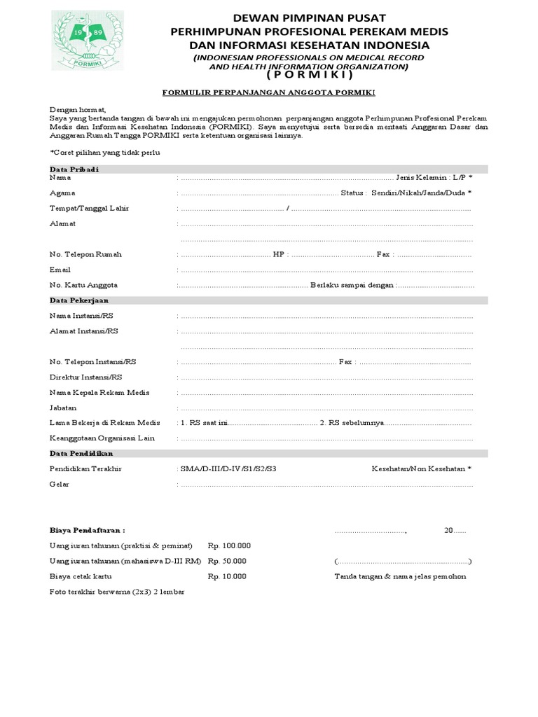 Formulir Pendaftaran &amp; Perpanjangan KTA | PDF