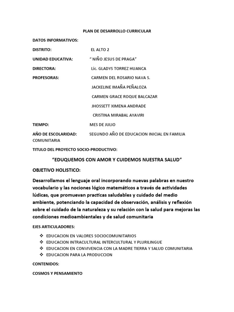 Plan de Desarrollo Curricular Inicial | PDF | Dibujo | Science