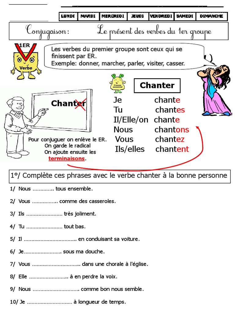 Les Groupes De Verbes Exercices Corrigés Pdf Présent Verbes Du Premier Groupe CE1 CE2 | PDF
