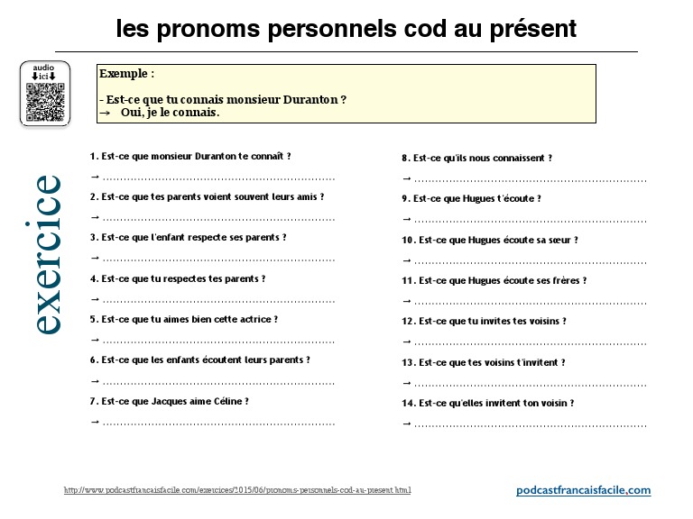 Exercices sur les pronoms COD | PDF | Échecs | Théorie (échecs)