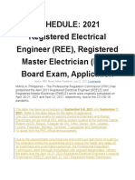 SCHEDULE: 2021 Registered Electrical Engineer (REE), Registered Master Electrician (RME) Board Exam, Application