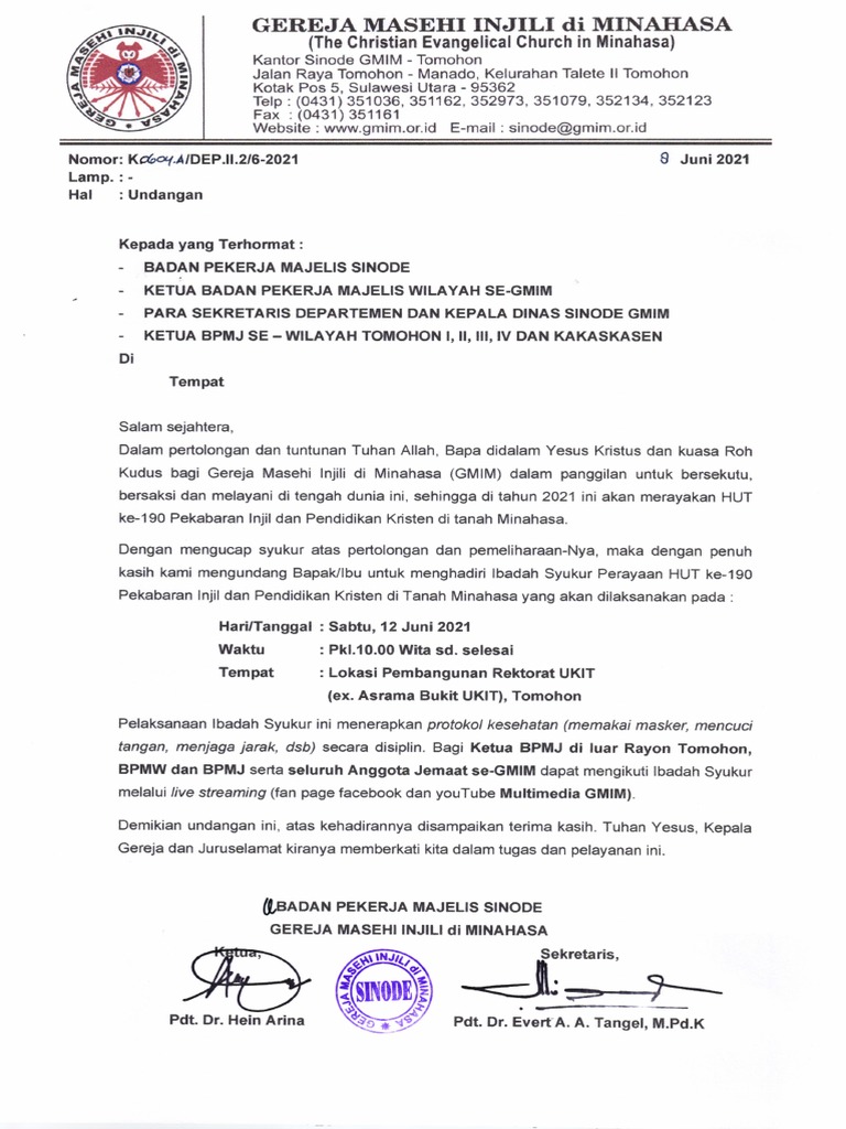 Undangan HUT PI Dan Pendidikan Kristen Ke 190 PDF