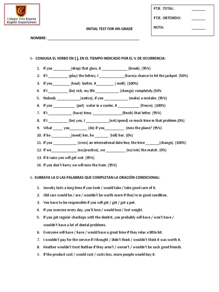 Initial Test For 4th Grade | PDF