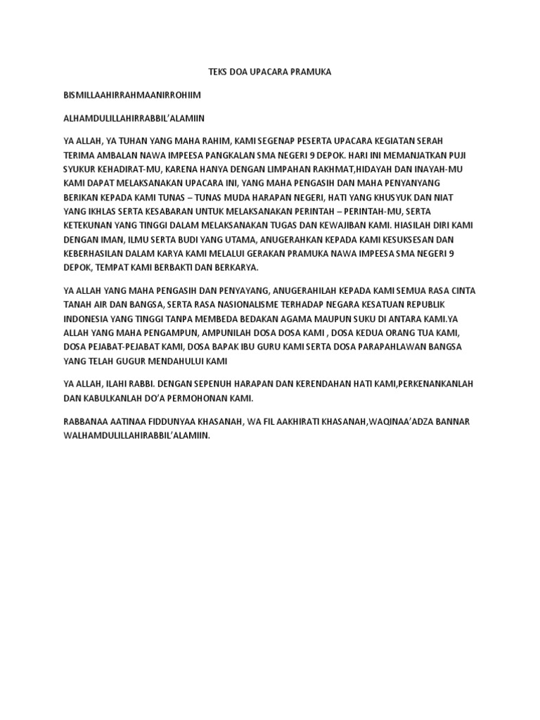 Teks Doa Upacara Pramuka Angkatan 7 Pdf