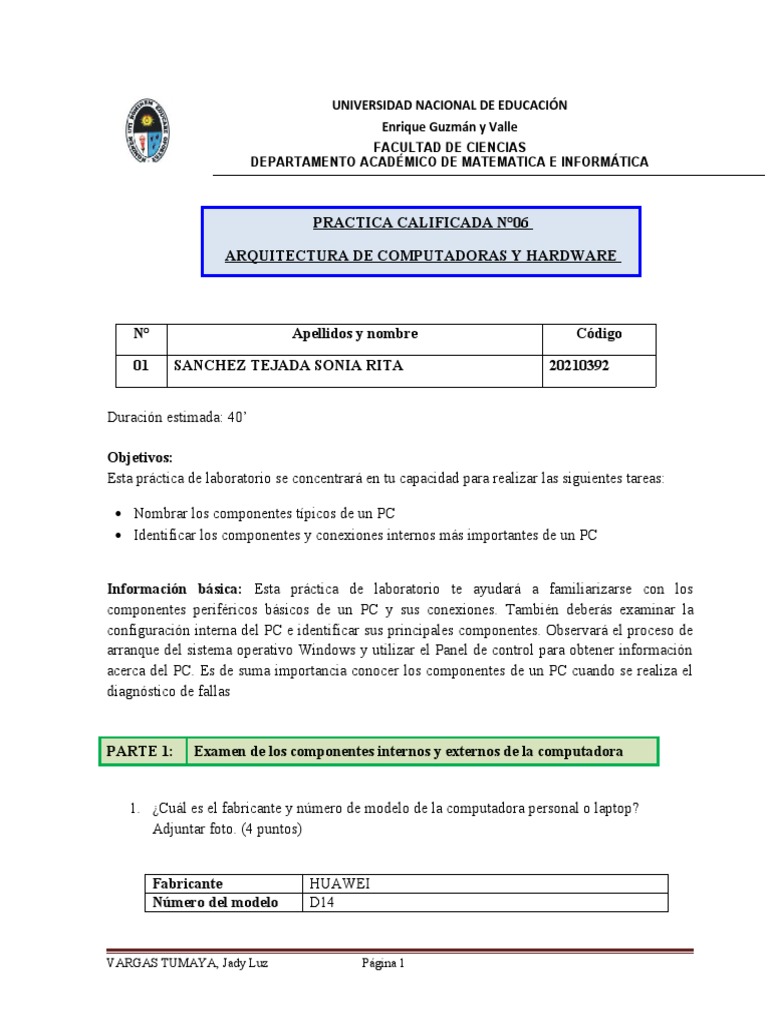 Práctica de Componentes de PC y Hardware | PDF | USB | Hardware de la ...