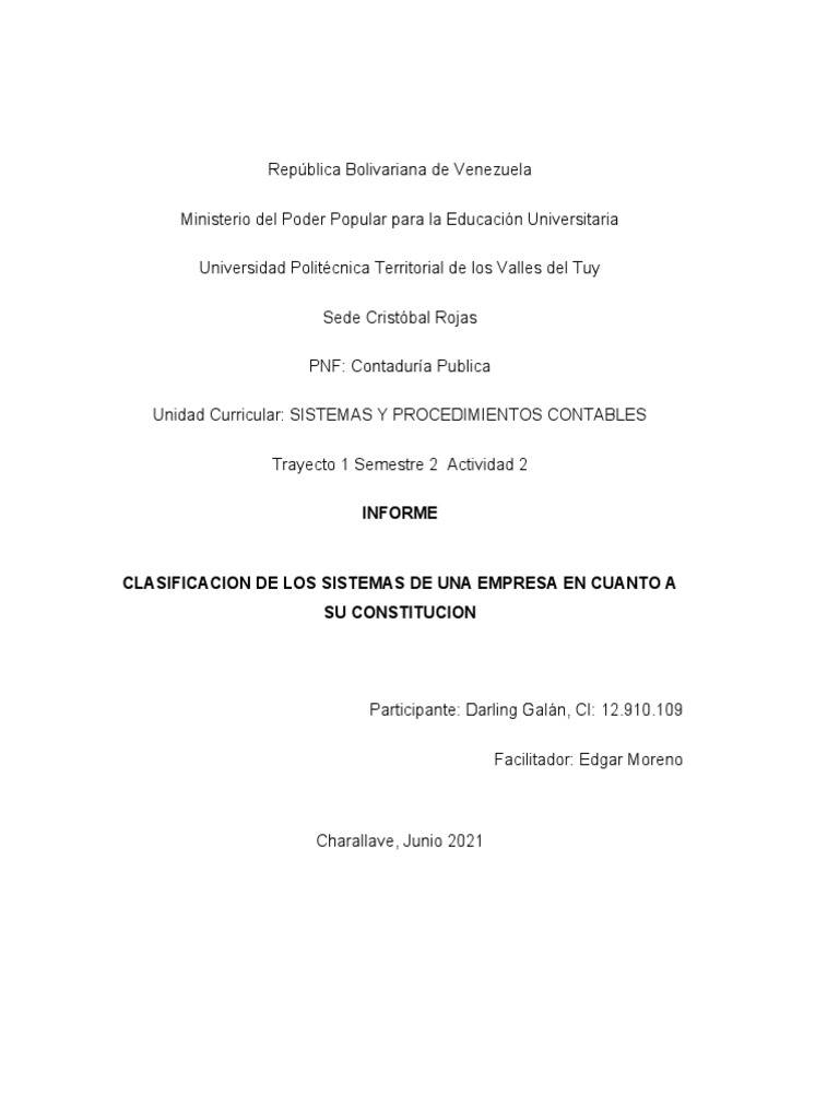 Clasificación de Sistemas Contables Empresariales | PDF | Contabilidad ...