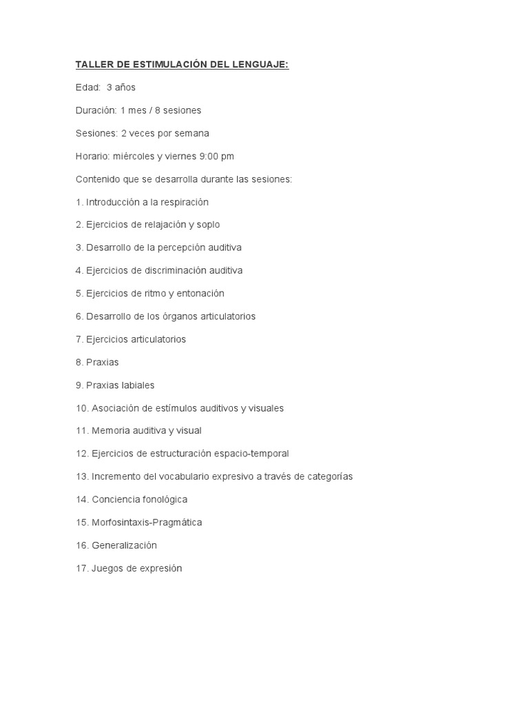 Taller de Estimulación Del Lenguaje | PDF