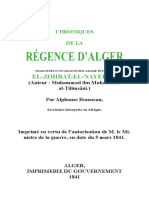 Chroniques de La Régence D'alger